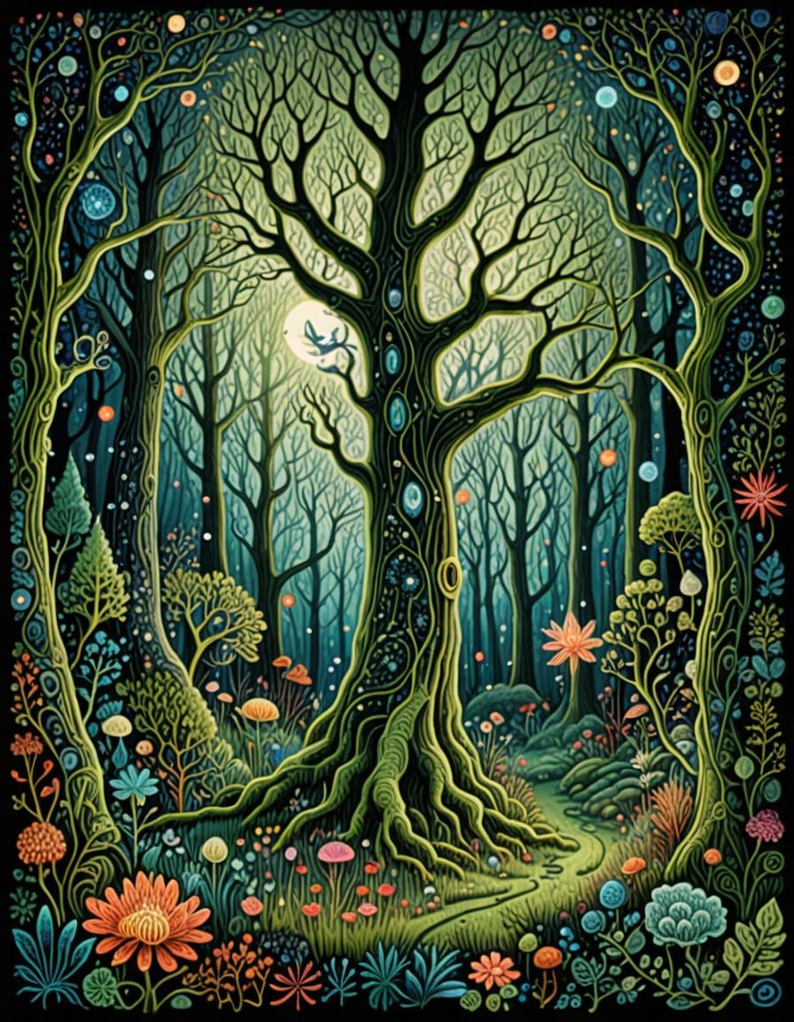 Serene Forest Glade with Tapestry Trees