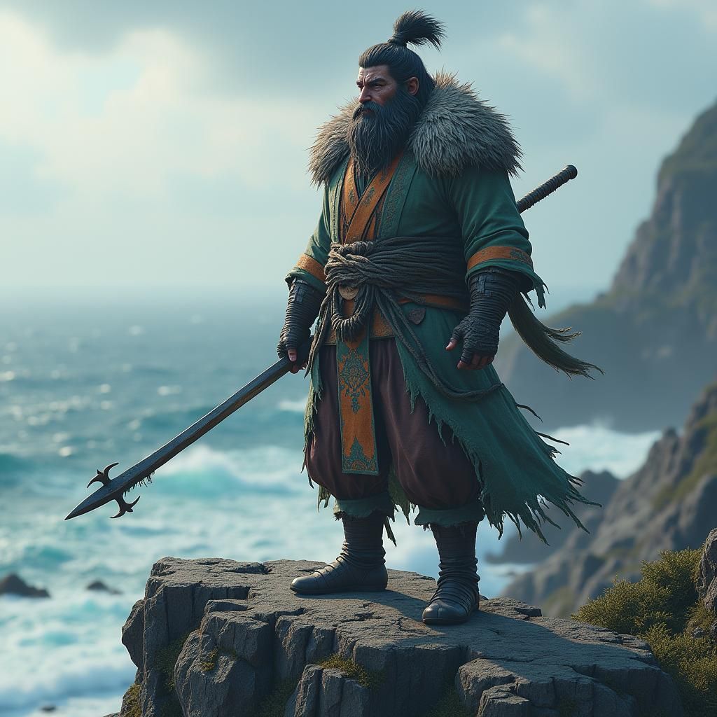 Kaido Overlooking Wano Country in 3D Anime Style