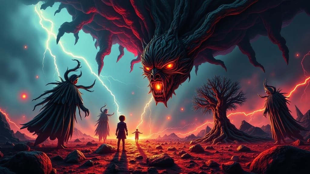 Allegory of Virtue vs. Malice on a Twilight Battlefield