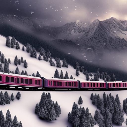 Epic Snow Train Journey Through Mountains