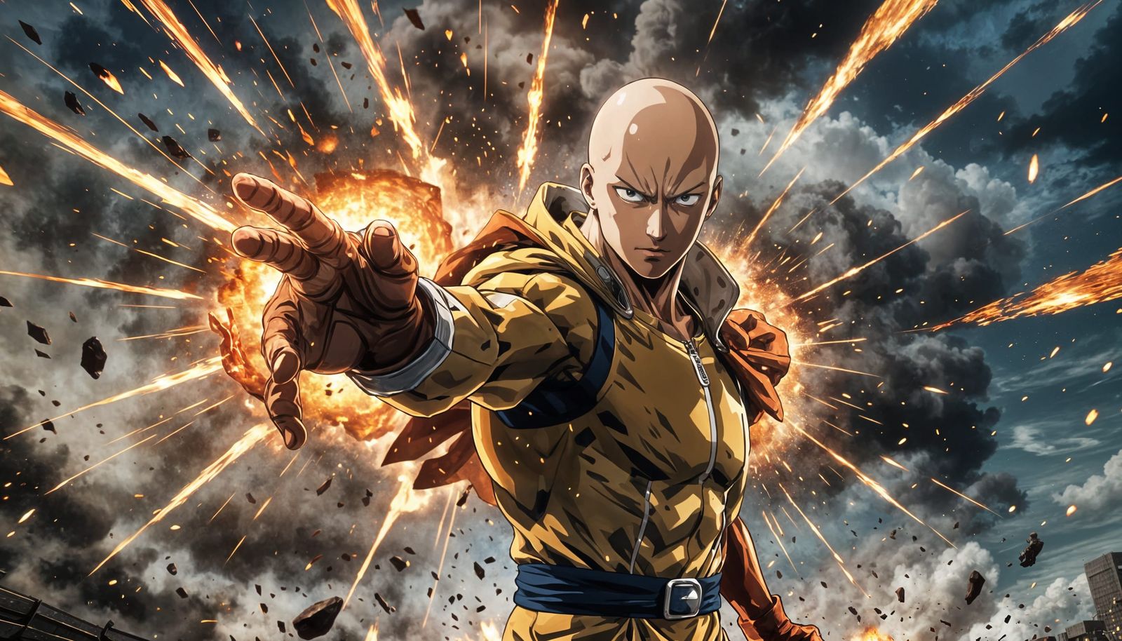 Saitama's Fiery Punch Splits the Sky: 3D Anime Art