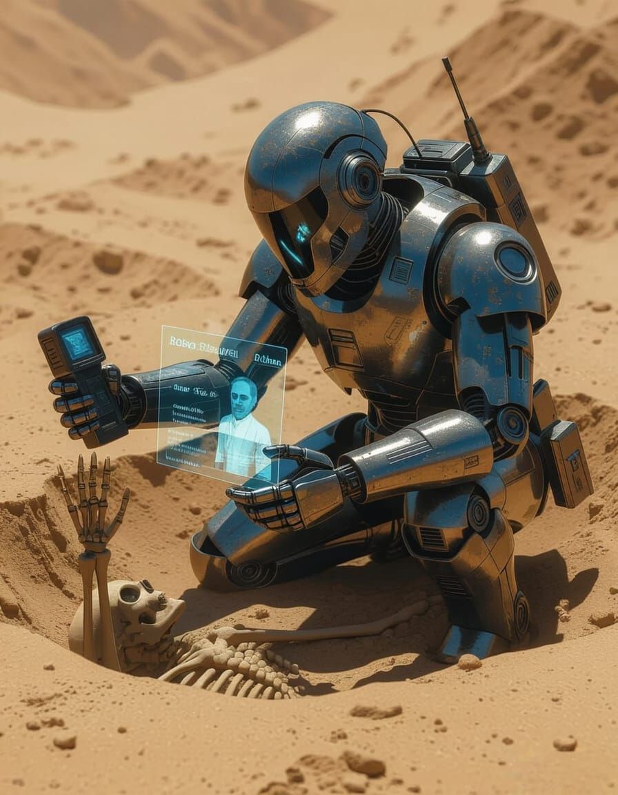 Robot Archaeologist Discovers Skeleton Hand in Dusty Dig