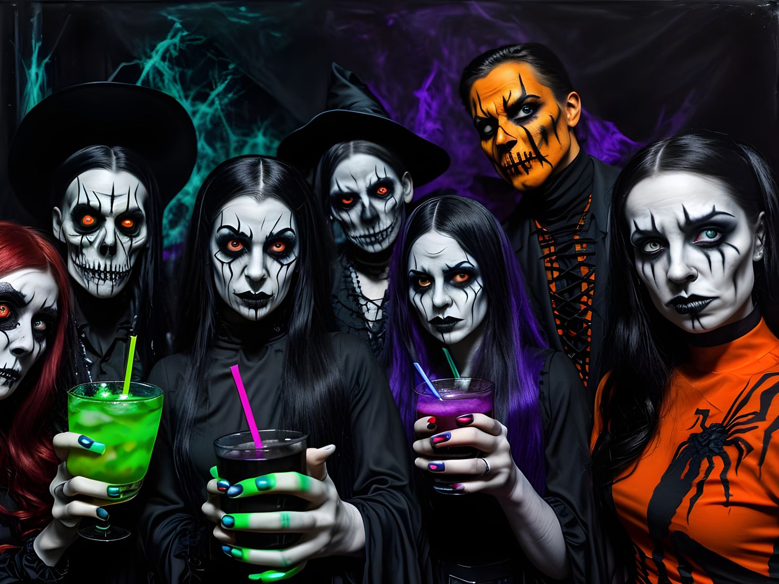 Halloween Party Guests in Grim Costumes