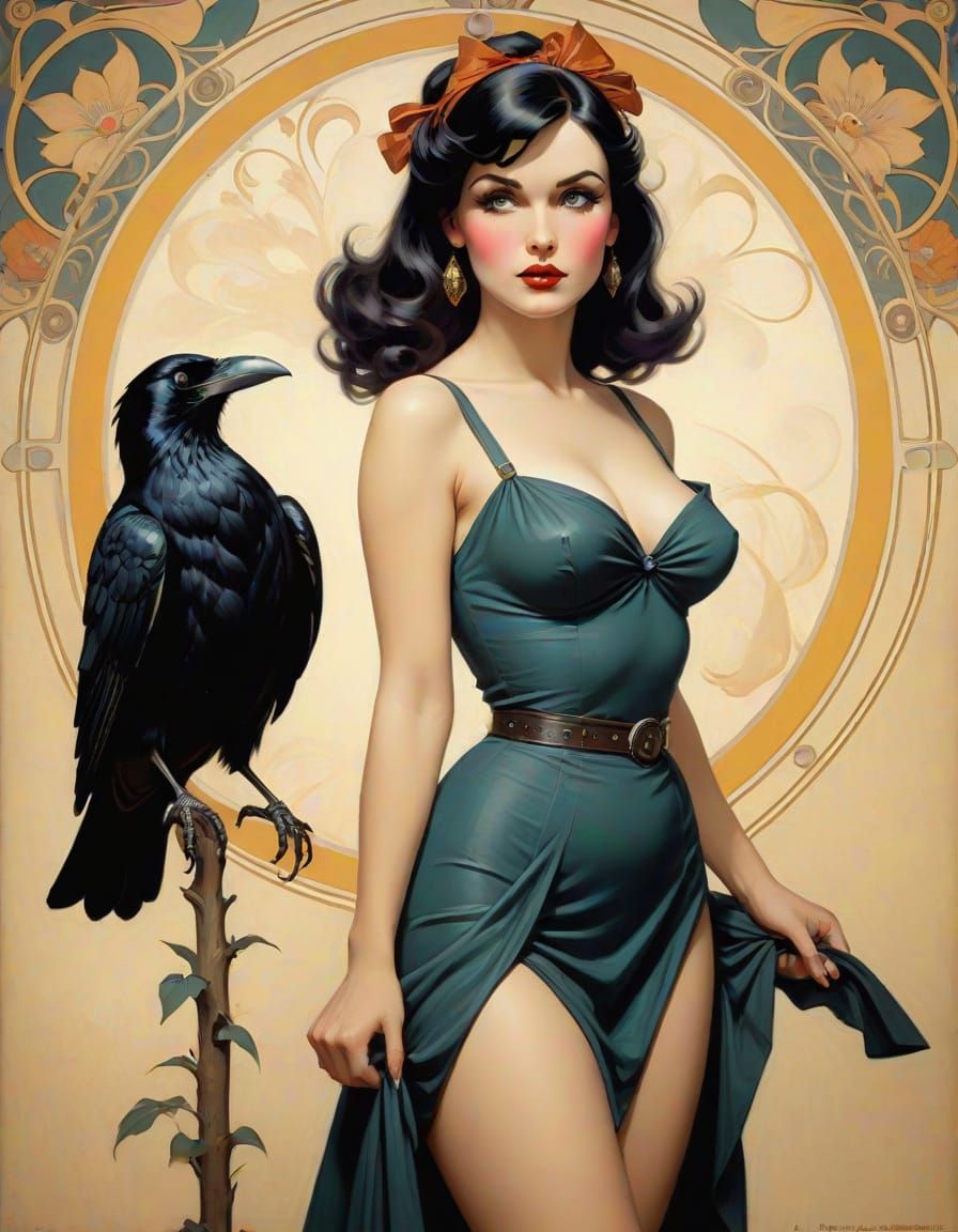 1950s Pin-Up in Alphonse Mucha and Waterhouse Style