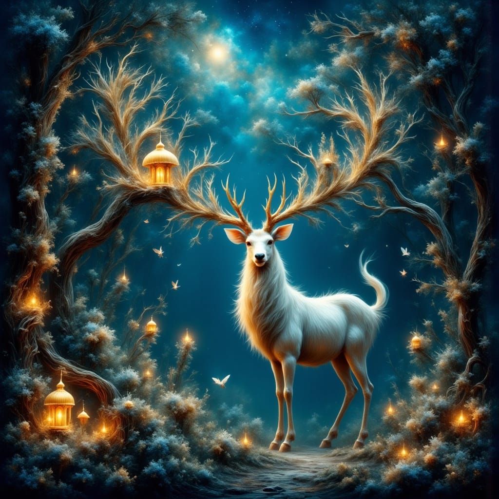 Magical Forest: Stag with Fairy Village