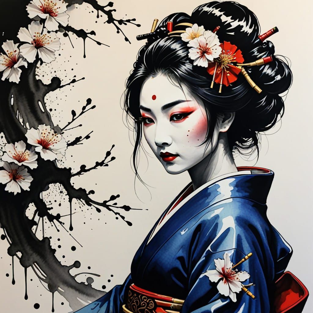 Geisha alchol ink flowing