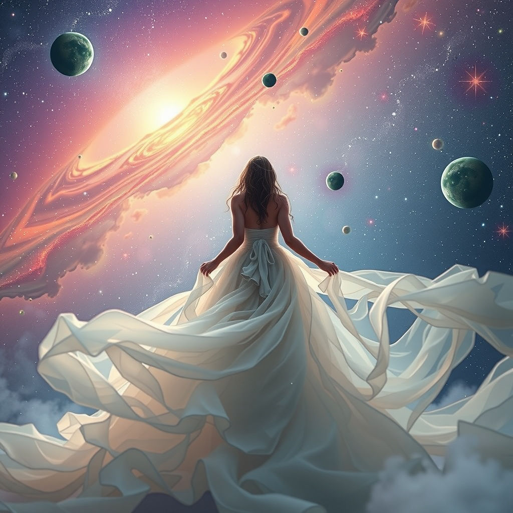 Ethereal Starlight Goddess in Cosmic Galaxy