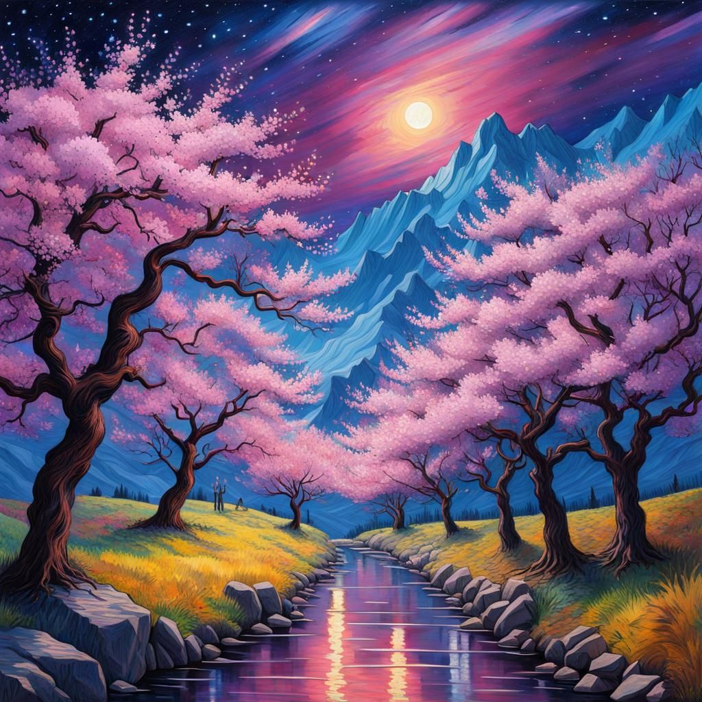 Cherry Blossom Cemetery: Watercolor Anime Landscape