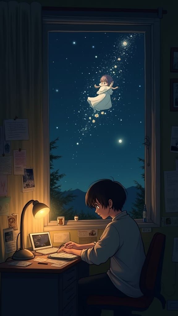 Nocturnal Scene with Determined Figure in Ethereal Glow