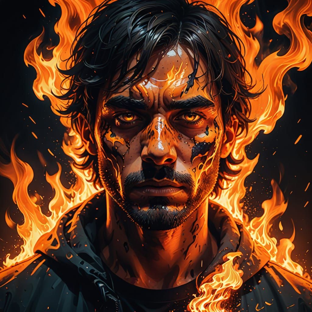 Person in Flames: Pixel Art Style