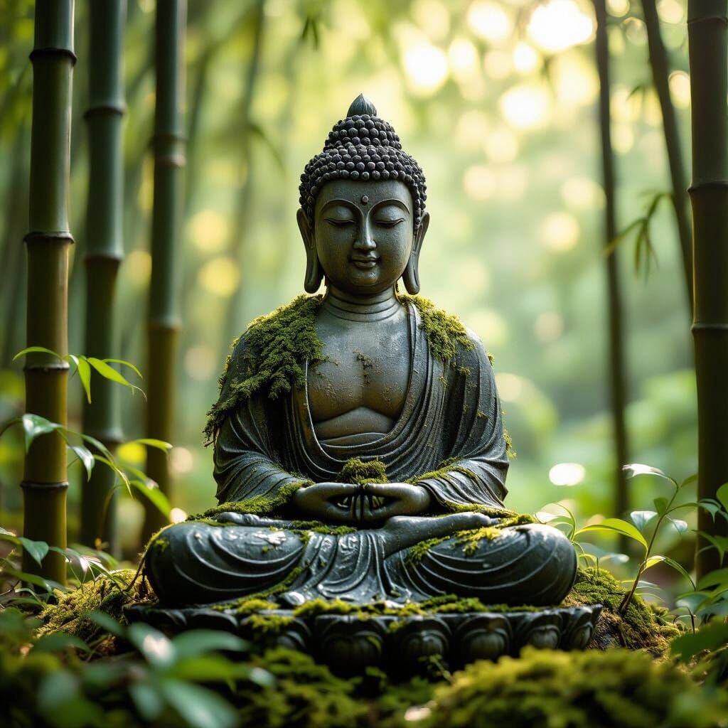 Buddha Statue in Bamboo Grove, Landscape Photography