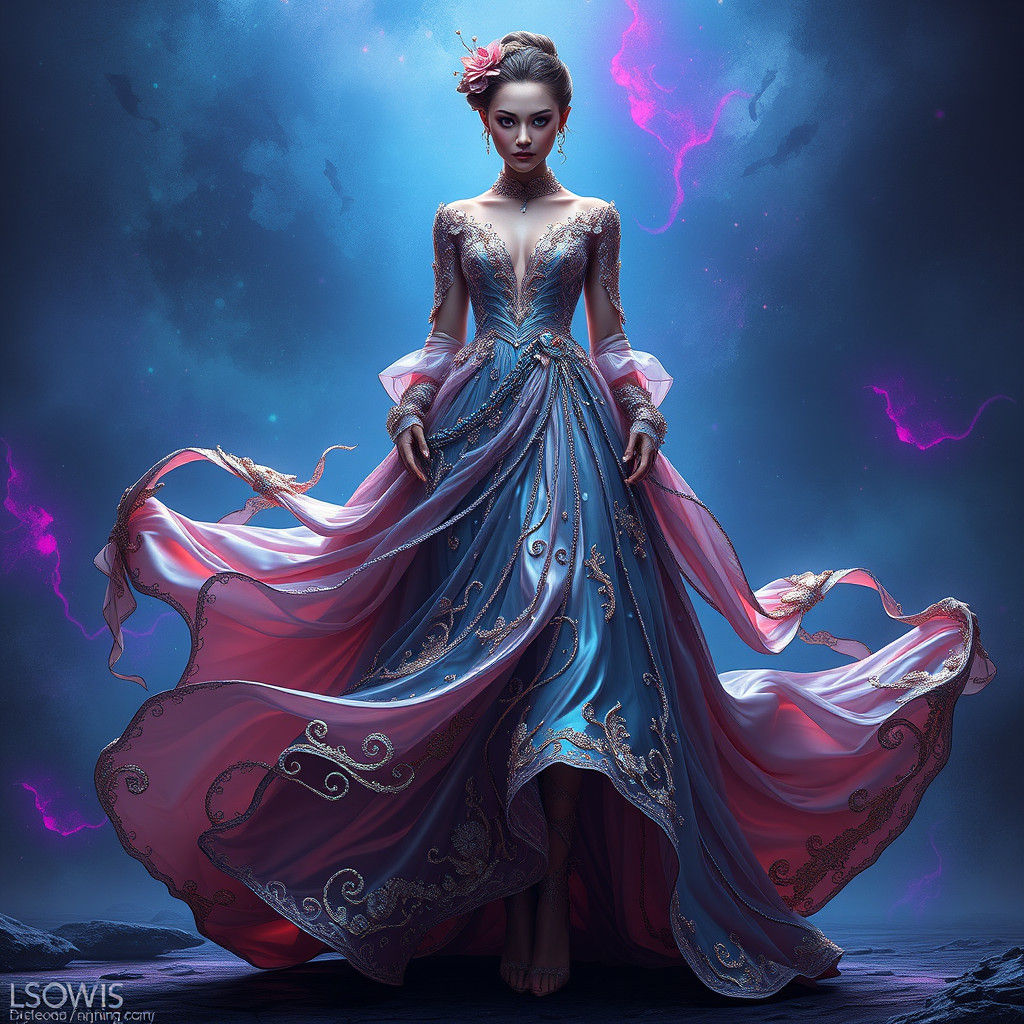 Intricate Flowing Dress in Fantasy Style