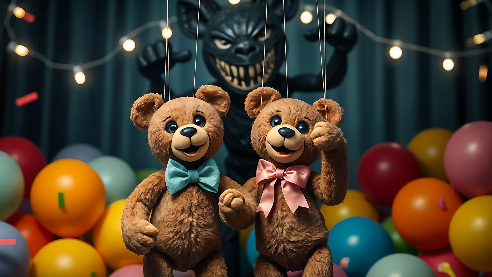 Eerie Marionette Selfie: Dark Twist on Playful Scene