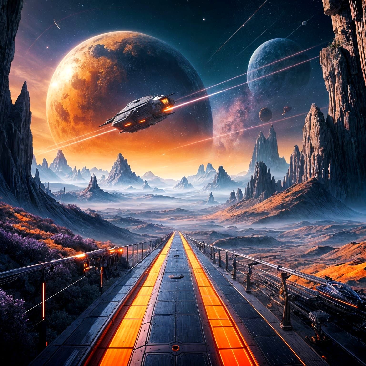 Futuristic Spacecraft Hurdling Through Time