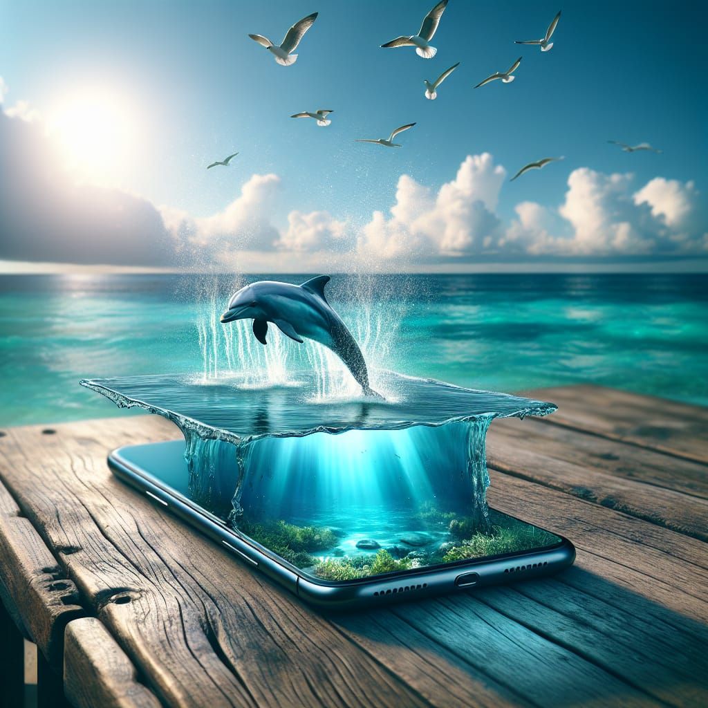 Smartphone Ocean: Dolphin Leaps into Serenity