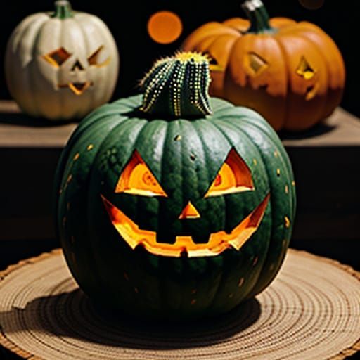 Cactus Pumpkin Hybrid with Pumpkin Head, Professional Photo