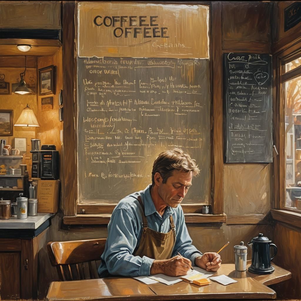 Cozy Coffee Shop Chalkboard in Oil Painting Style