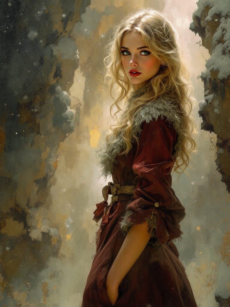 1950s Pin Up Woman in Winter Dress