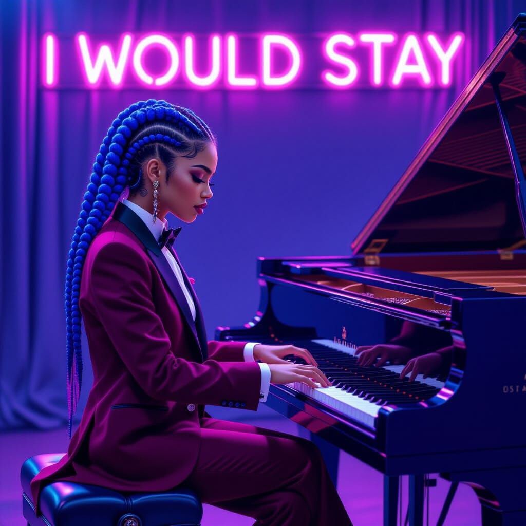 Punk Woman Plays Piano in Futuristic Style