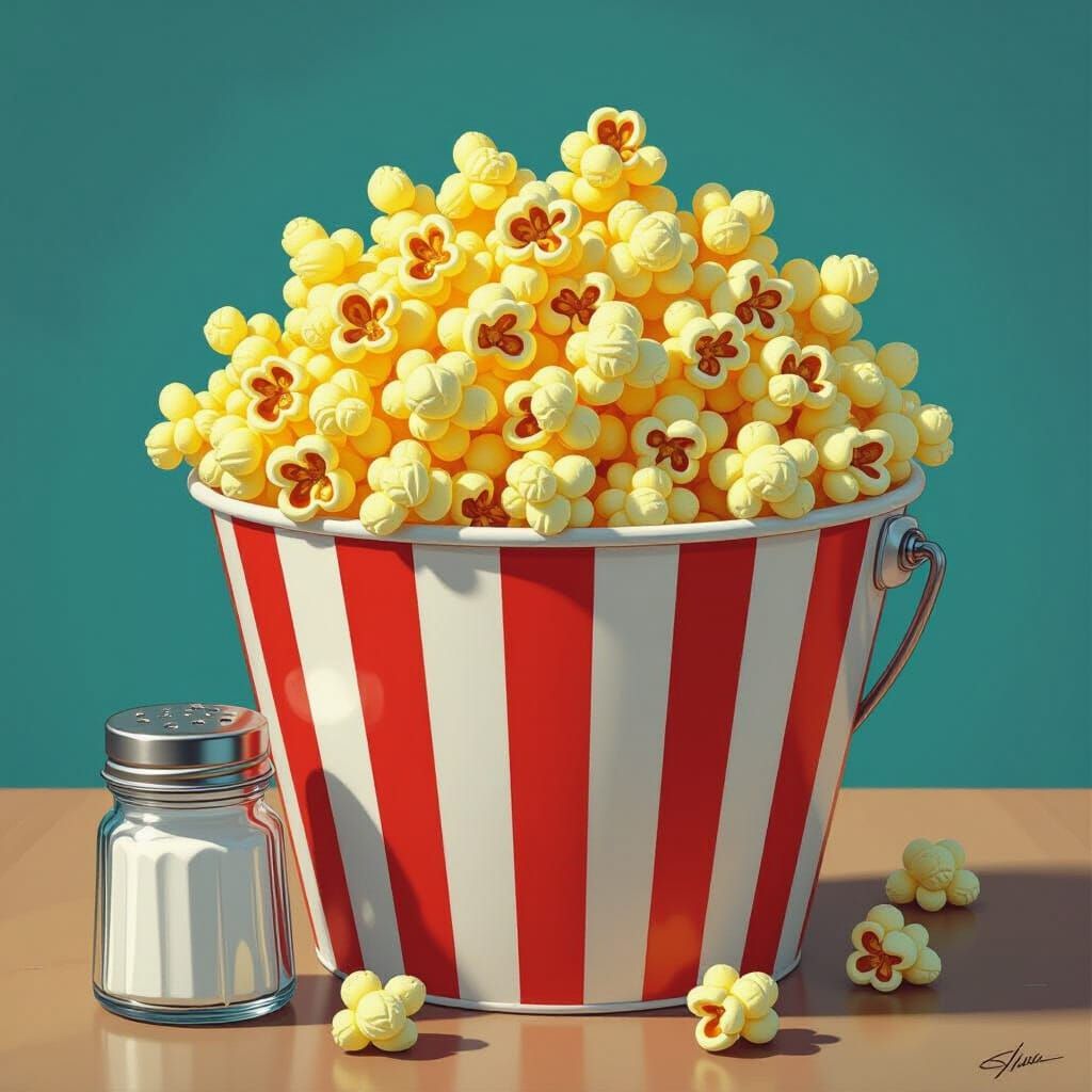 Buttered Popcorn in Hyperrealistic Comic Book Style
