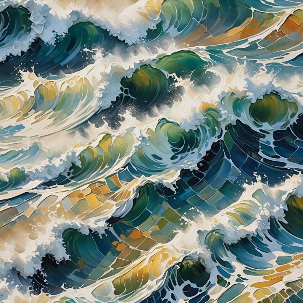 Crashing Wave in Neo-Expressionist Impasto Style