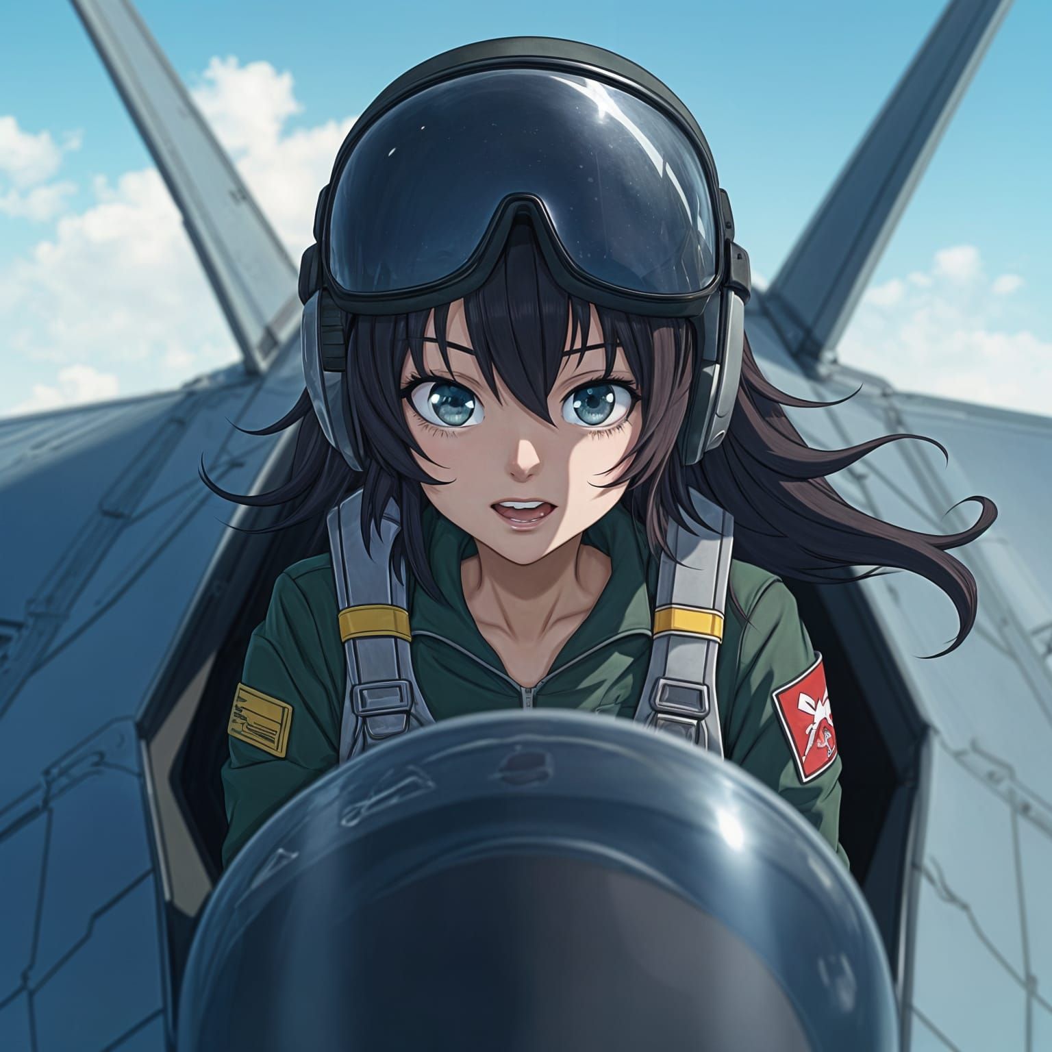 Anime Female Pilot in F-14 Tomcat Cockpit