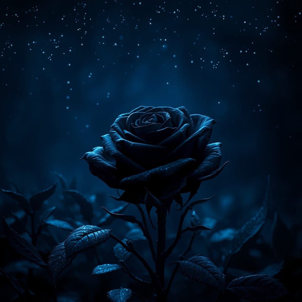 Majestic Black Rose Under Starry Midnight Skies