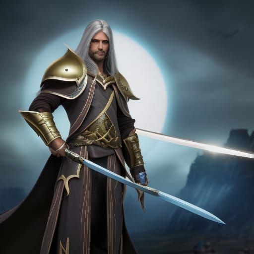 High Elf Wizard Paladin on Battlefield: Digital Matte Painti...