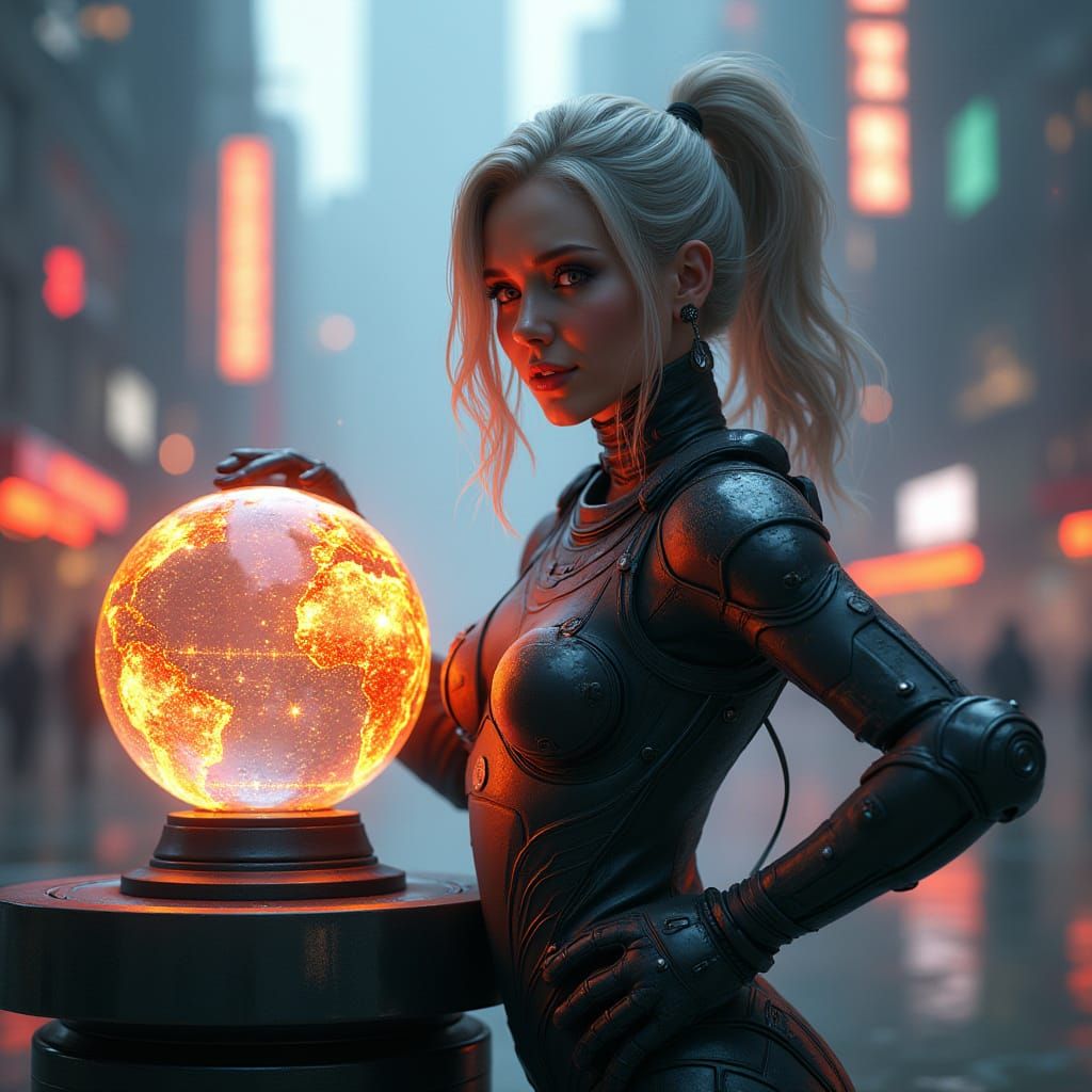 Heroic Meteorologist in Futuristic Cityscape