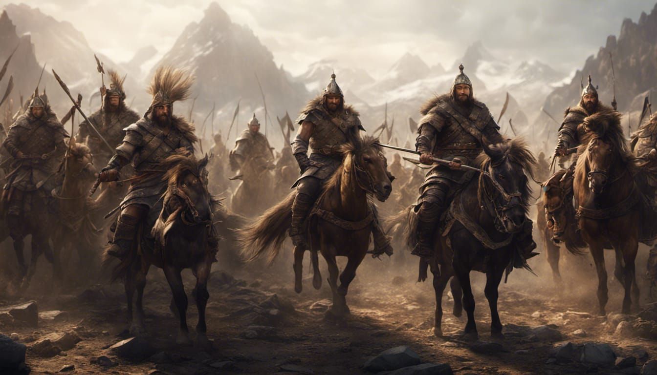 Mongol Barbarian Warriors Camp in Detailed Matte Painting