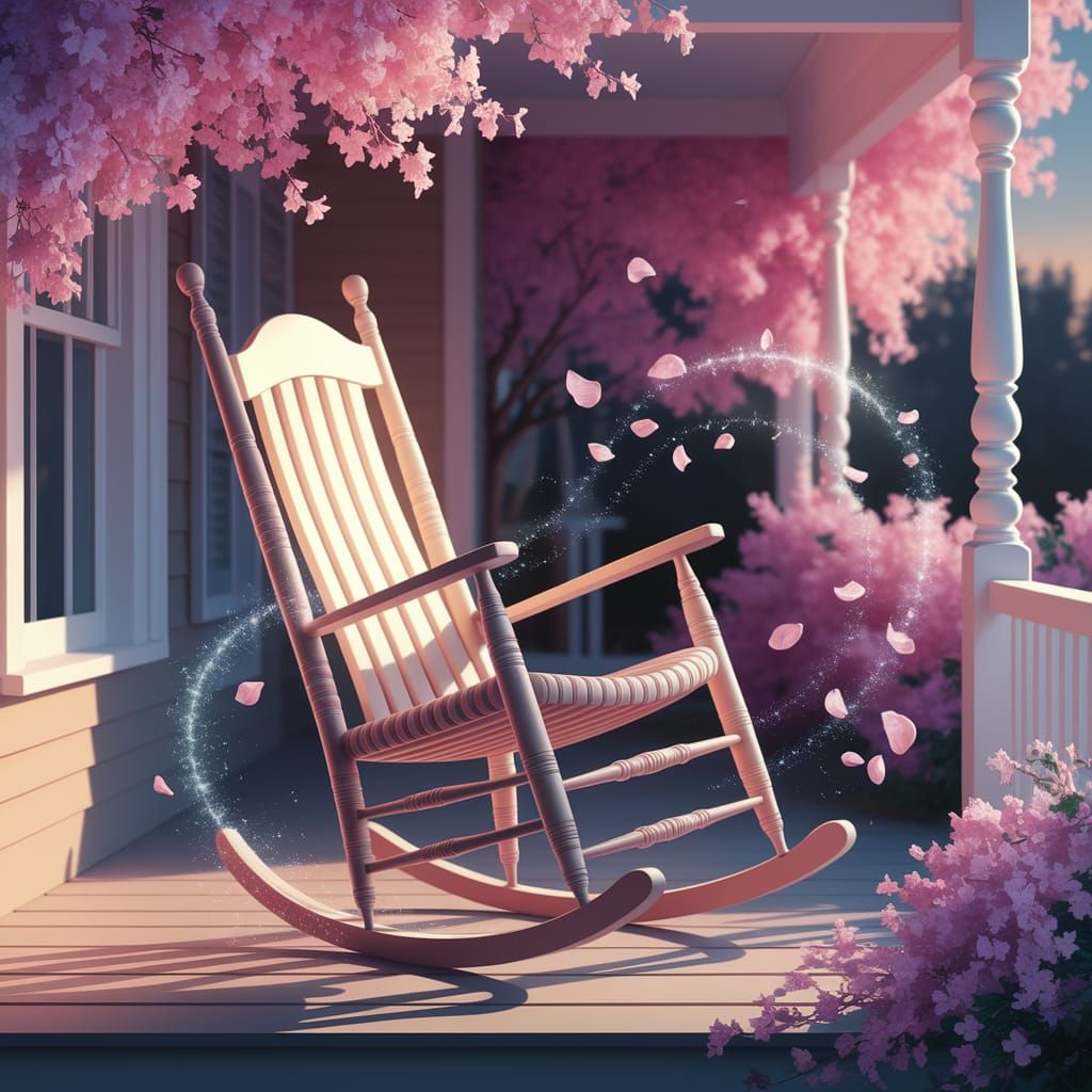 Dancing Rocking Chair on Sunlit Porch, Impressionist Style