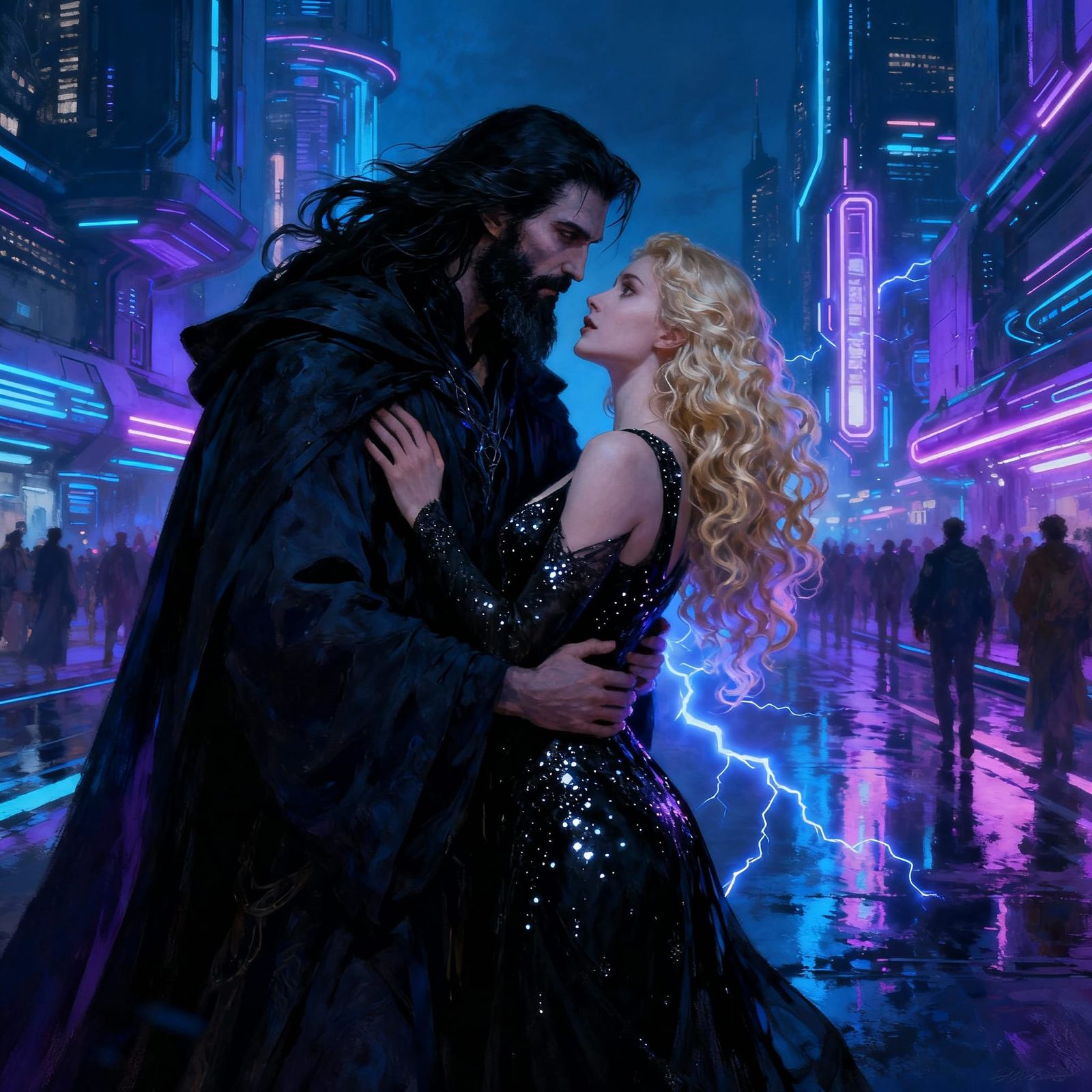 Dark Wizard Reunites With Blonde Woman in 2100 Neon City