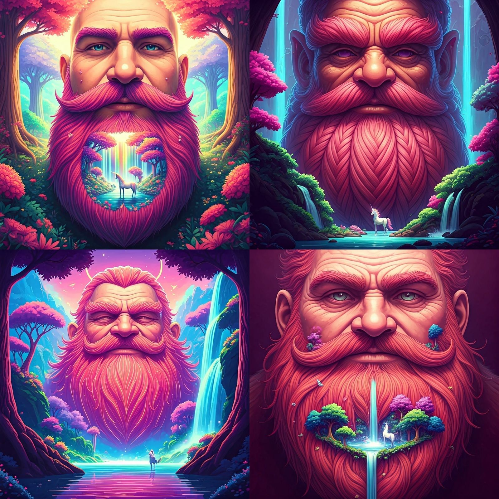 Neon Mythical Beard Paradise in Anime Style