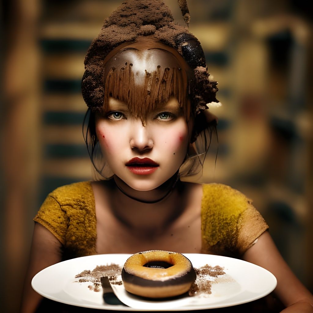 Post-Apocalyptic Mecha Girl with Donut in Steampunk Style