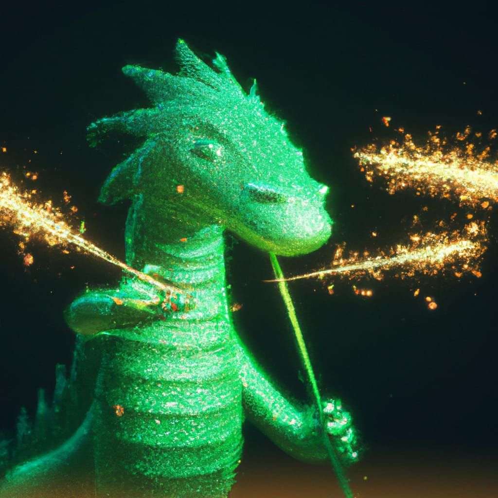 Green Gummy Dragon with Fireworks in Cyberpunk Style