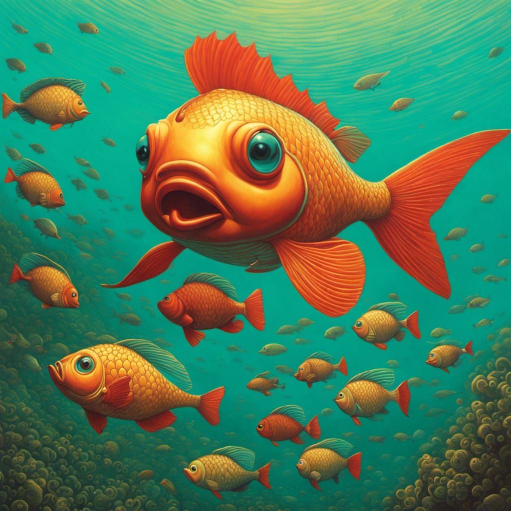 Fish Parachuting in Lowbrow Art Style