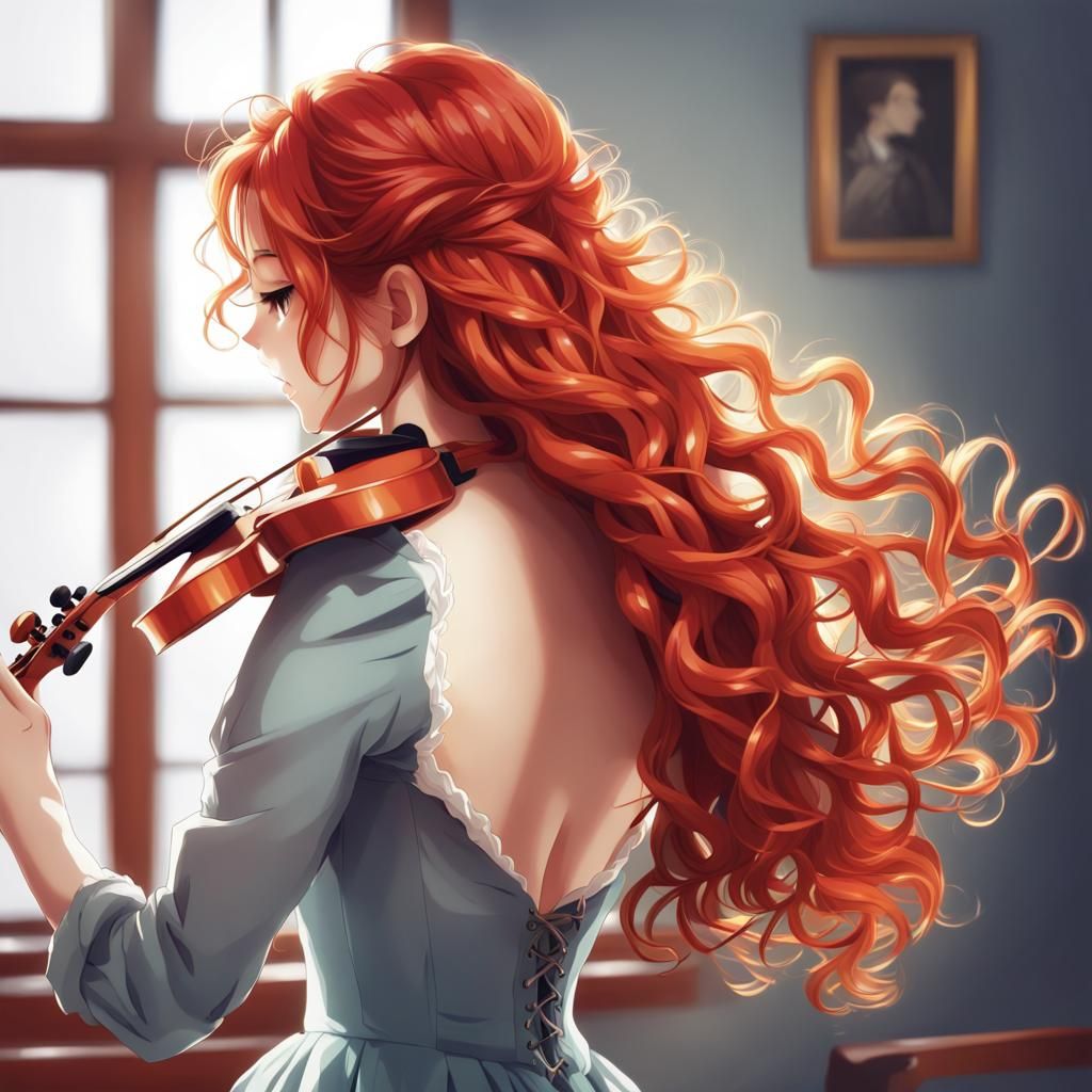 Anime Style Violinist with Red Hair