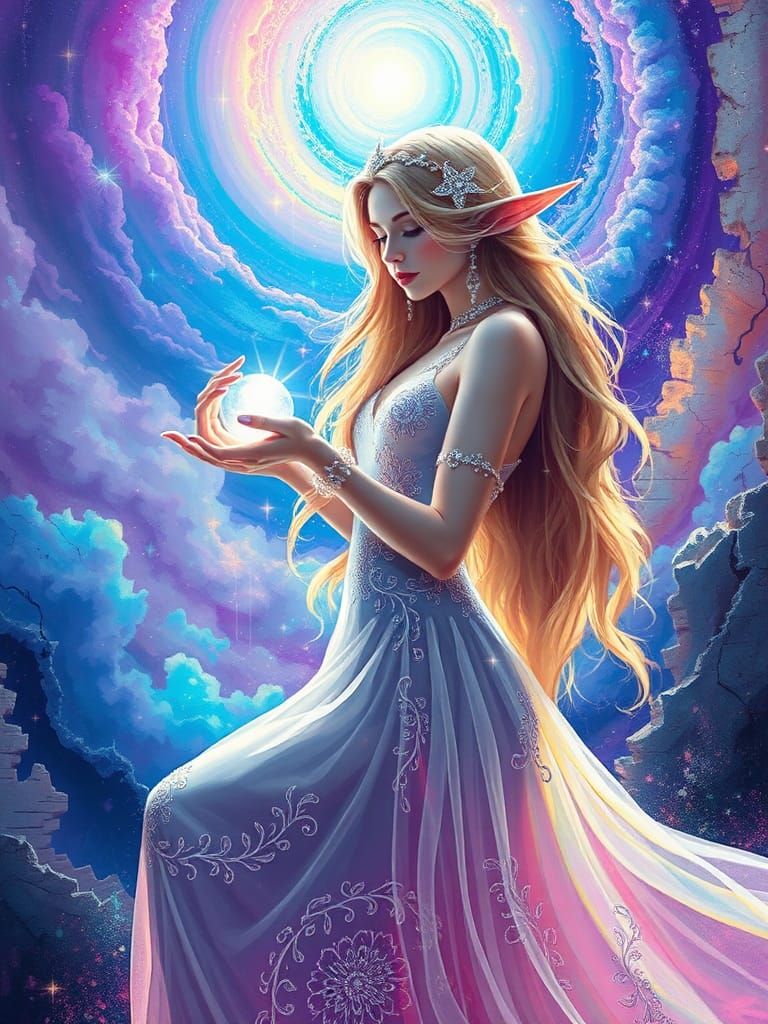 Celestial Elf Princess in Urban Street Art Style