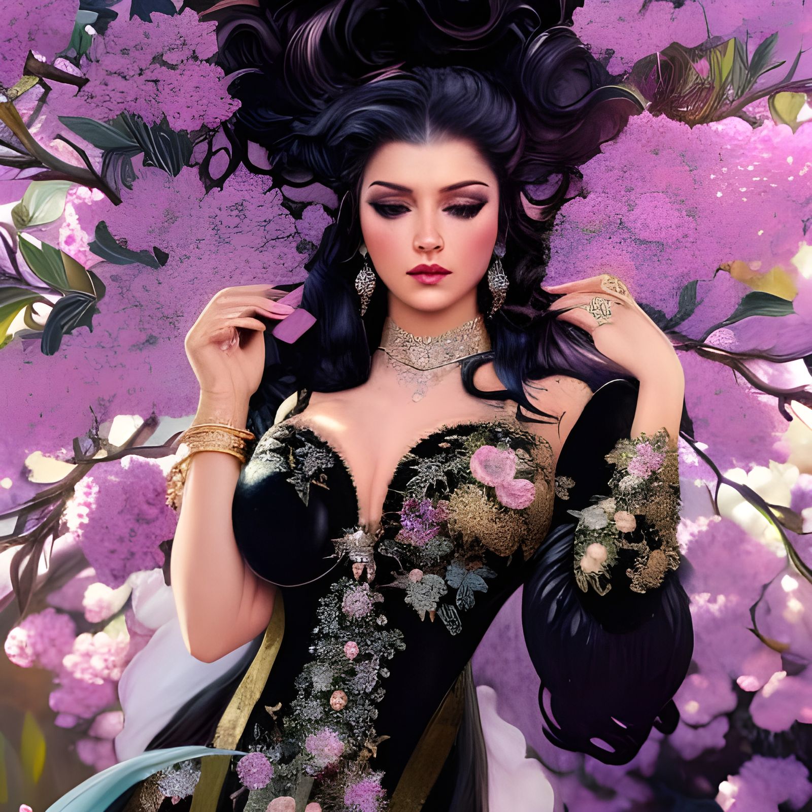 Floral Diamond Woman: Intricate Hyperdetailed Art