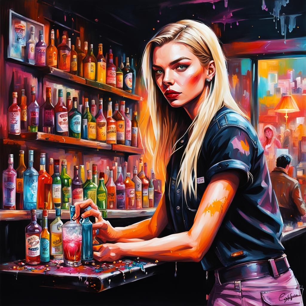 Bartender in Graffiti Street Art Style