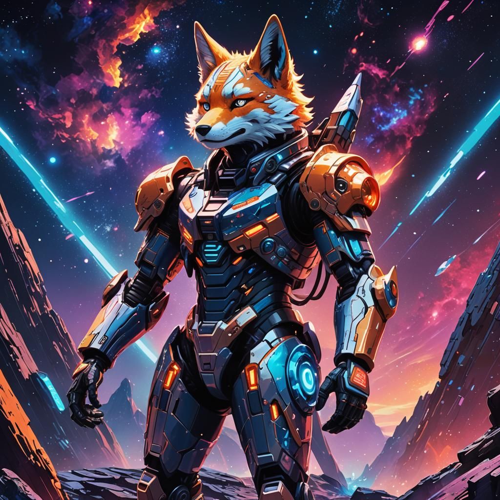 Futuristic Manga Space Kitsune on Asteroid