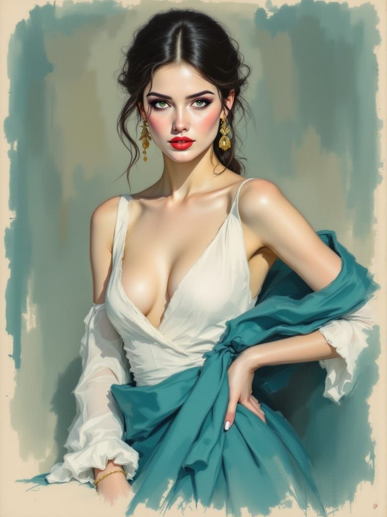 Confident Portrait of a Regal Woman in Soft Pastel Colors