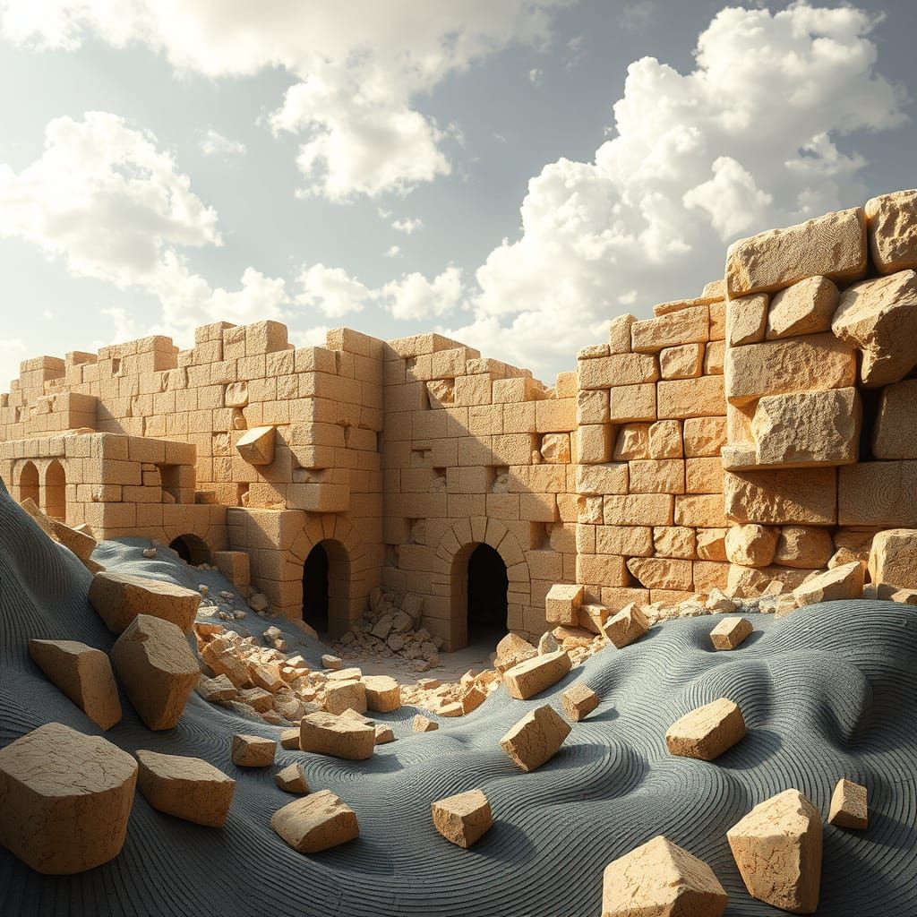 Jericho Walls Crumbling with Fractal Zentangle Details