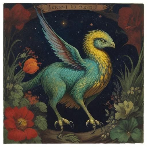 Mythical Singing Creature in Folk Art Style