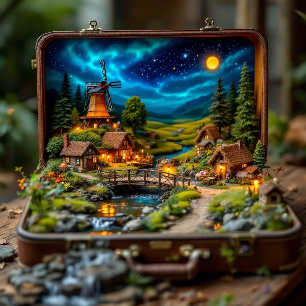 Miniature Farmland World Inside a Suitcase