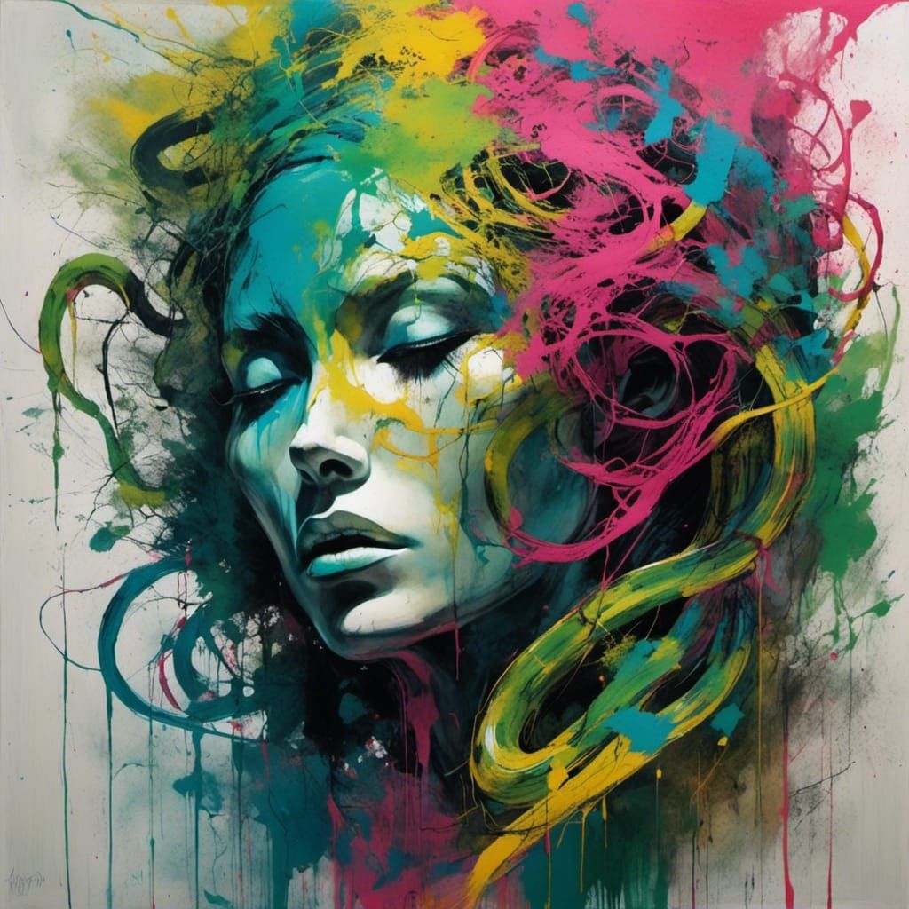 Medusa Gorgon in Colorful Graffiti Splash Art