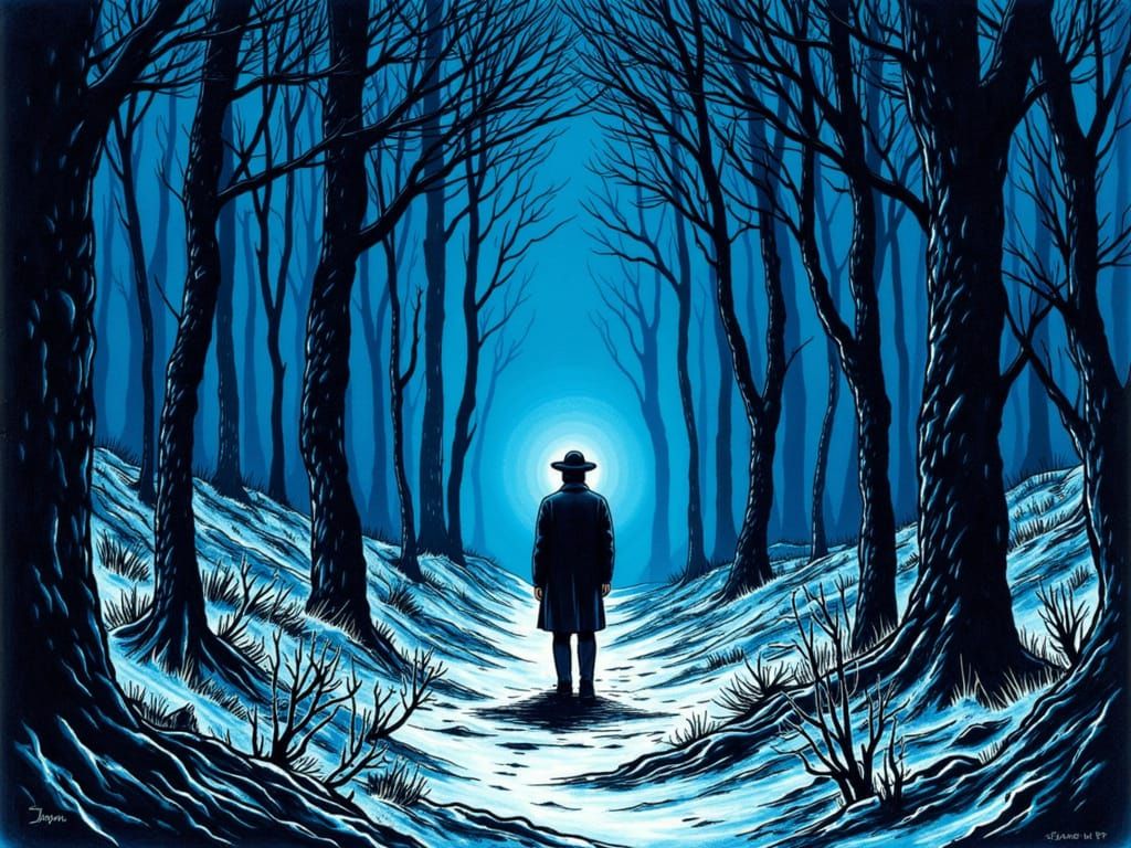 Werewolf in Overgrown Forest Midnight Minimalism