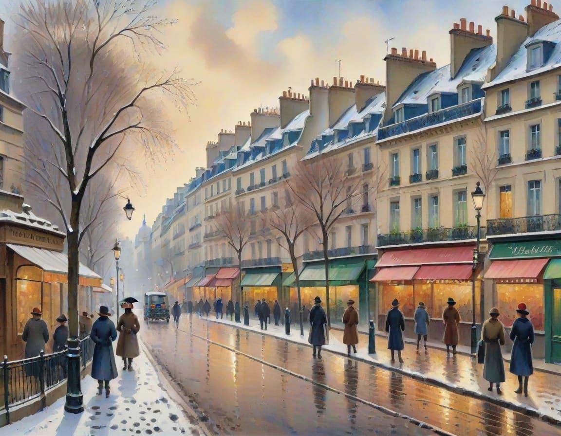 Winter Morning on Boulevard Montmartre in Impressive Gouache...