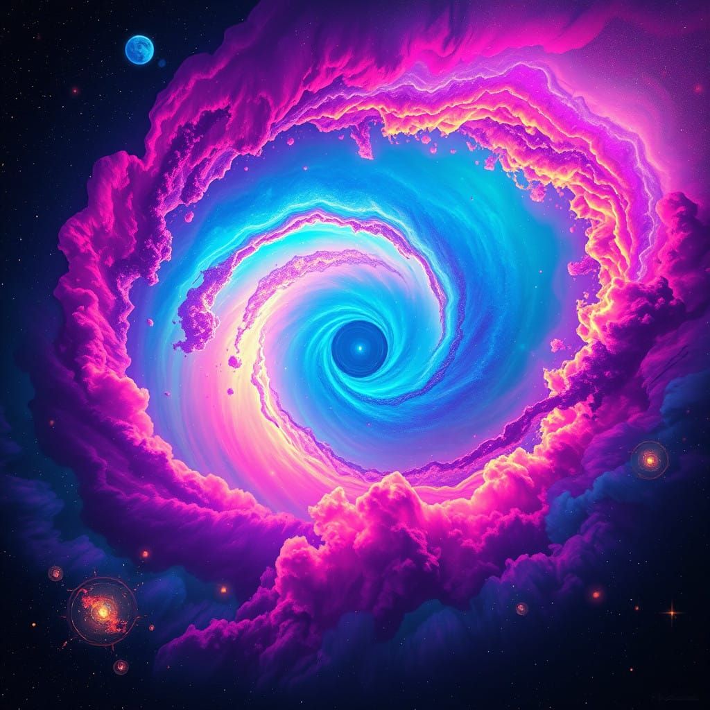 Vibrant Cosmic Dreamscape in Electric Blue-Purple Hues
