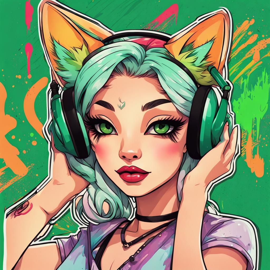 Kawaii Neko Girl in Mexican Pin-Up Style